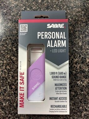 SABRE Personal Alarm + LED Light — Lavender/White with hook